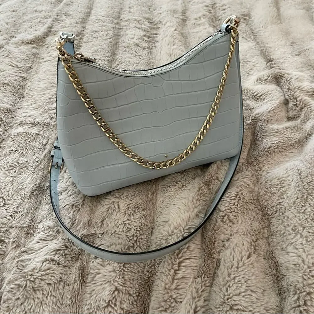 Kate Spade Zippy Frosty Sky Blue‎ Convertible Crocodile Leather Crossbody Purse